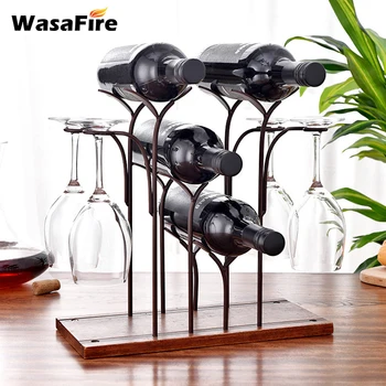 

Wrought Iron Simple Wine Rack Hanging Wine Holder Bottle Display Stand Can Store 4 Red Wine Glasses 4 Bottles of Red Wine