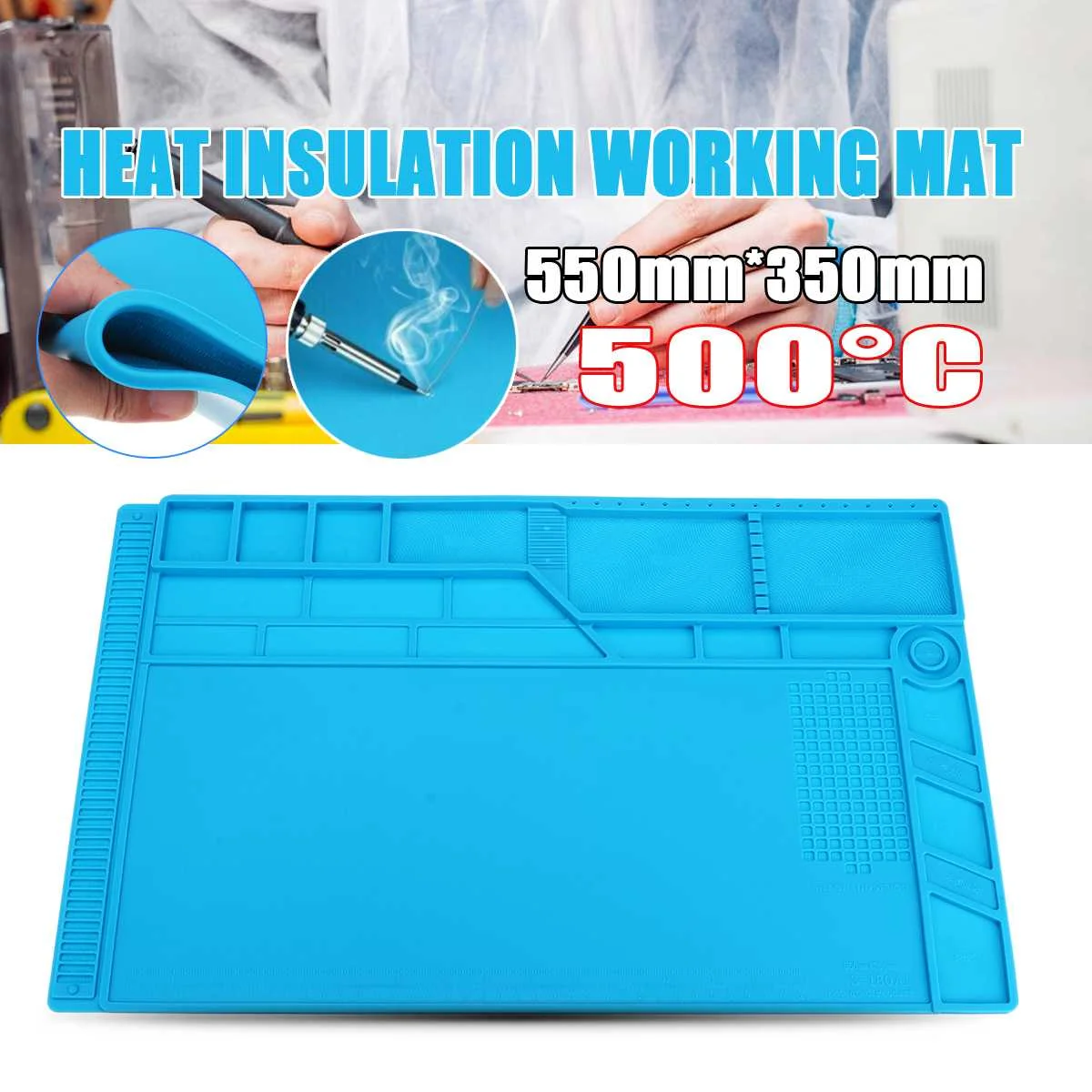 

ESD Heat Insulation Working Mat at Soldering Station Iron Phone Computer Repair Mat Magnetic Heat-resistant 550x350mm