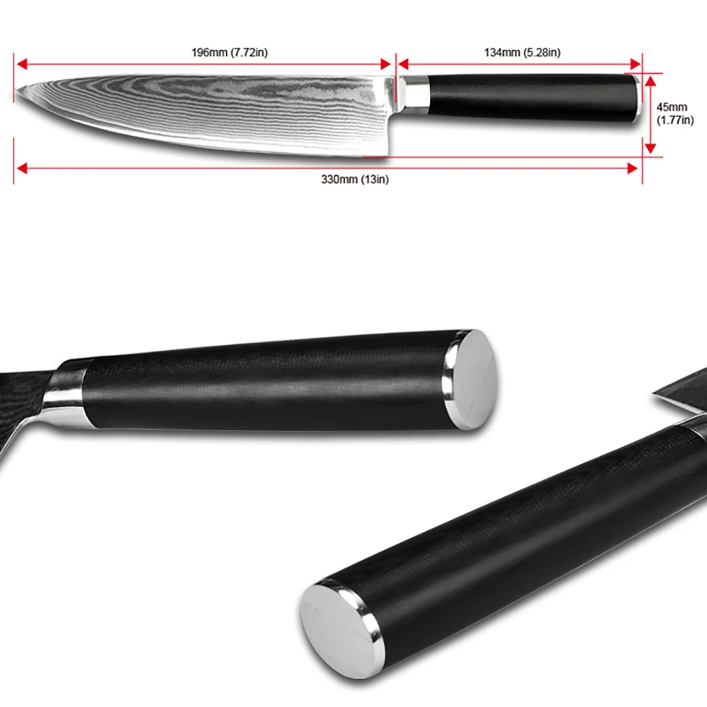 8 дюймов профессиональный нож шеф-повара 67 слоев дамасский стальной нож с острым лезвием, эргономичная ручка, кухонный нож для нарезки фарша