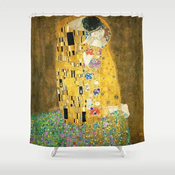 

Modern Gustav Klimt The Kiss Shower Curtain Waterproof Bathroom Decor Eco-Friendly Printed Bathroom Curtain Set with 12 Hooks