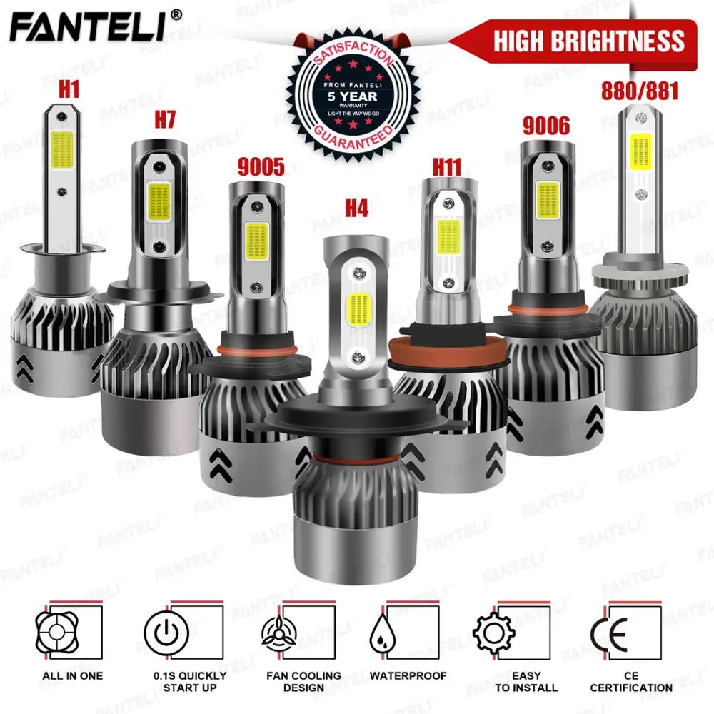 FANTELI 2x H4 H7 H11 H9 H8 9005 9006 H13 9004 9007 H1 H27 880 5202 авто светодиодный фары 6000K 8000K 4300K 3000K 12000K