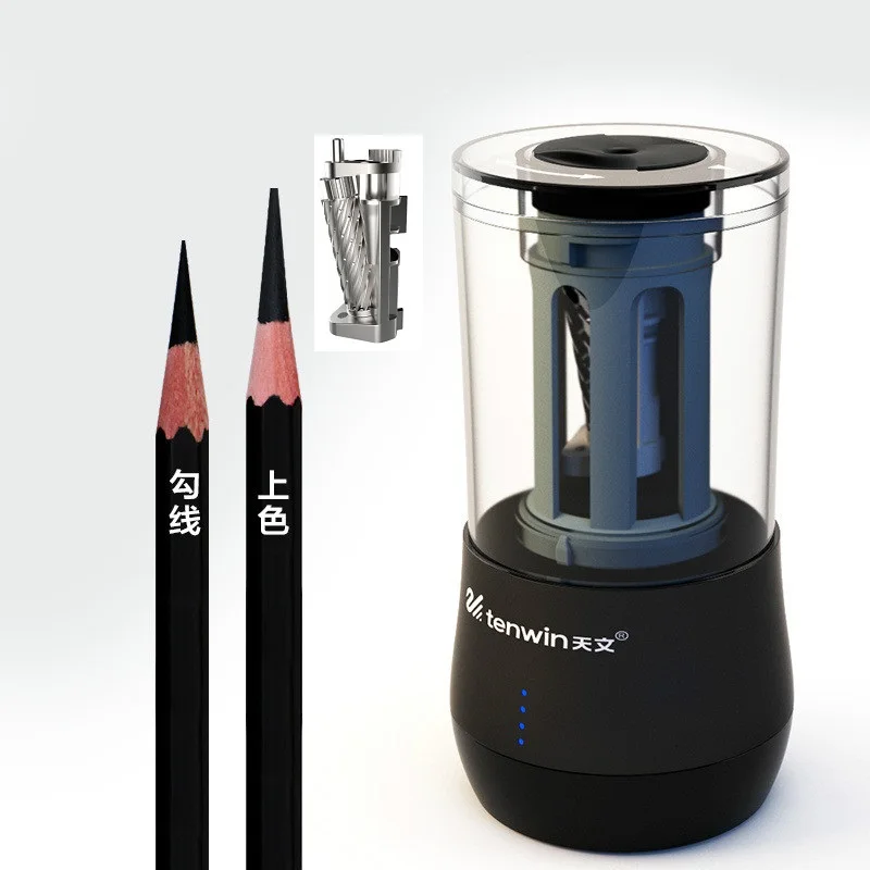 TEN-WIN Electric Pencil Sharpener with Replaceable knife Dual Purpose Automatic Art Learning Sketch Pencil Electronic Sharpener - Цвет: Черный