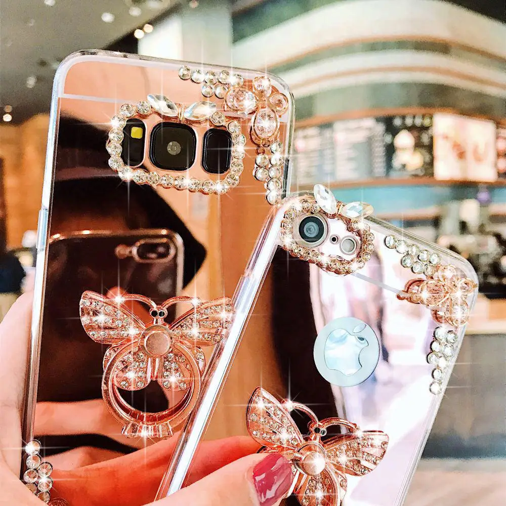 Bling Mirror PC чехол для Samsung Galaxy A3 A5 A6 A8 противоударный J3 J4 J5 J6 телефона с кронштейном