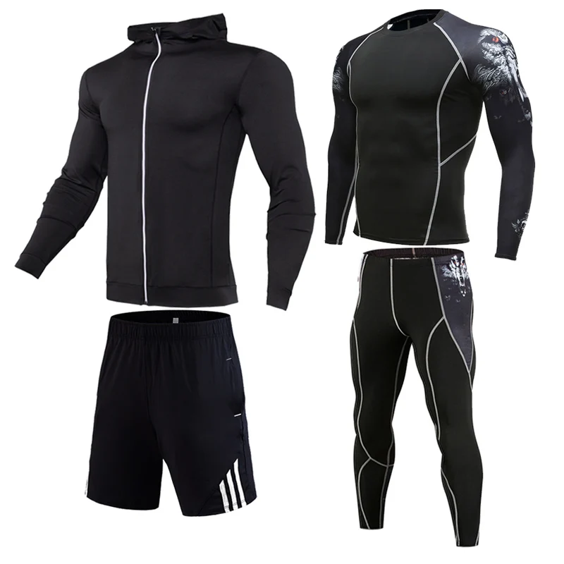 

Compression Clothing Men's Gym Jogging Suit Sports jacket hoodie Tights shirt shorts 1-4 piece Tracksuit Men Fitness sportswear