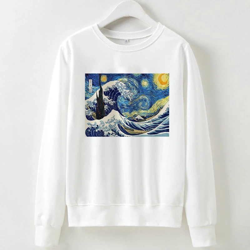 1217 Ukiyoe под волнами от Kanagawa Ван Гога печать с длинным рукавом толстовки женские эстетические толстовки Harajuku уличная - Цвет: 1217