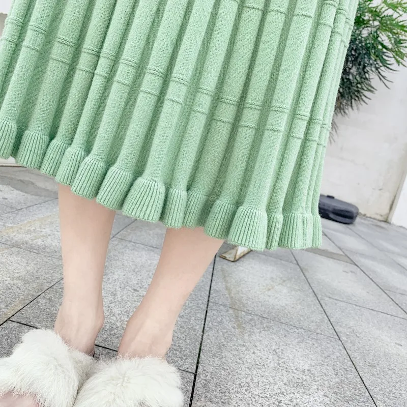 GIGOGOU Bamboo Patern трикотажные женские юбки высокая уличная Осенняя Зимняя Толстая теплая трапециевидная юбка средней длины юбка-пачка плиссированная юбка русалки