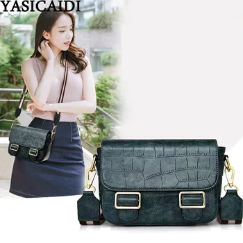 

YASICAIDI Crocodile Pattern Leather Crossbody Bags For Women 2020 Solid PU Satchel Messenger Bag Flap Pocket Female Shoulder Bag