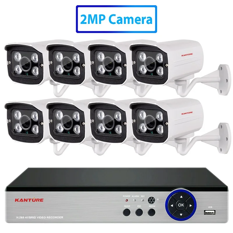 2MP AHD Camera Kit KANTURE h.265+ 8CH система видеонаблюдения AHD CVI супер 5MP ИК камера ночного видения Система безопасности наружная Водонепроницаемая камера - Цвет: 2MP AHD Camera Kit