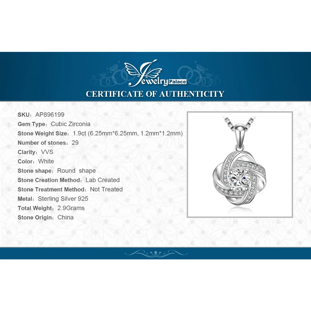 JPalace Love Knot Silver Pendant Necklace 925 Sterling Silver Choker Statement Necklace Women Silver 925 Jewelry Without Chain