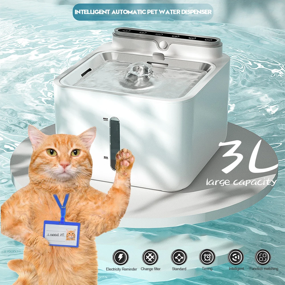 3L Automatic Cat Water Fountain Wireless Rechargeable Dog Drink Bowl