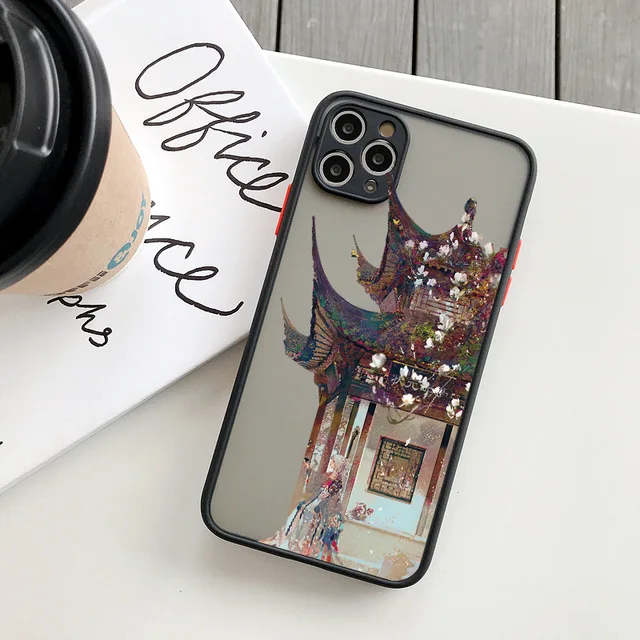 Cartoon Scenery Girl Phone Case For iphone 7 8 Plus SE 2020 13 11 12 Pro Max for iPhone X XR XS MAX Hard Shockproof Cover Fundas black FJSN 1