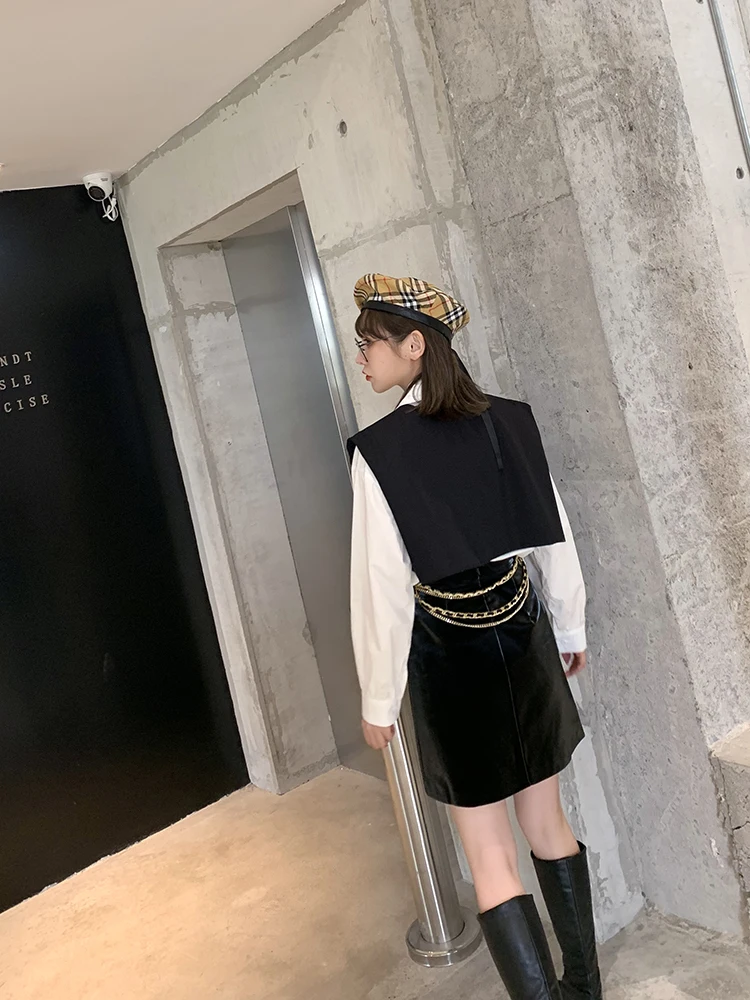 BONJEAN A-Line Юбка с Сумкой 2019 Осень Одежда с Высокой Талией Красная PU Кожаная Юбка для Женщин Повседневная Черная Мини-Юбка BJ1571