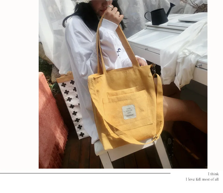 2021 New Literary Canvas Bag Women's Single Shoulder Messenger College Style Student Portable Corduroy Handbag