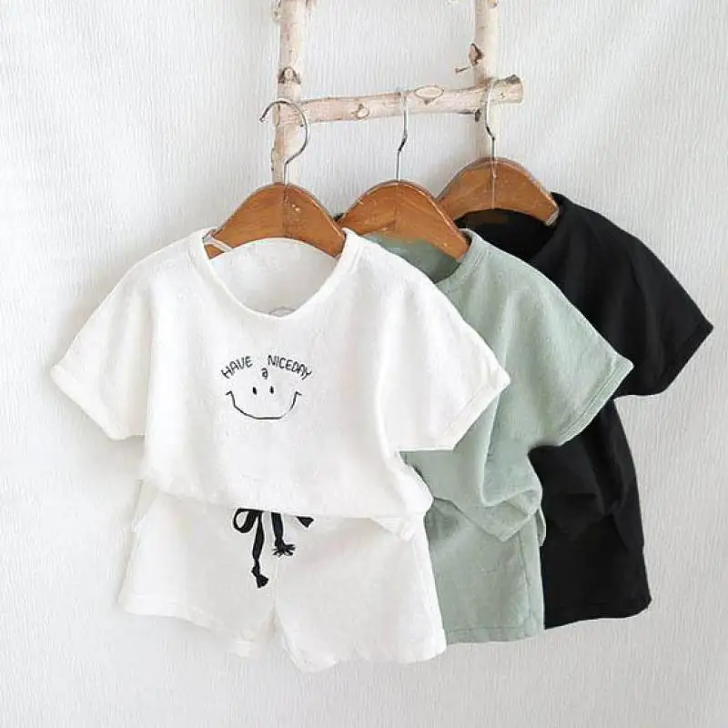 2022 New Infant Kids Baby Boy Girl Clothes Cotton Linen T-shirts Tops + Shorts Pants 2pcs Outfits Summer Newborn Set | Детская одежда и