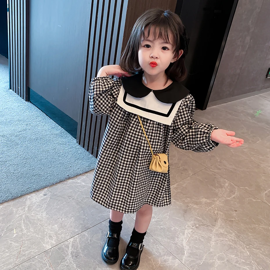 Toddler Girls Dress Plaid Pattern Girls Party Dress Casual Style Kids Dresses Spring Autumn Clothing