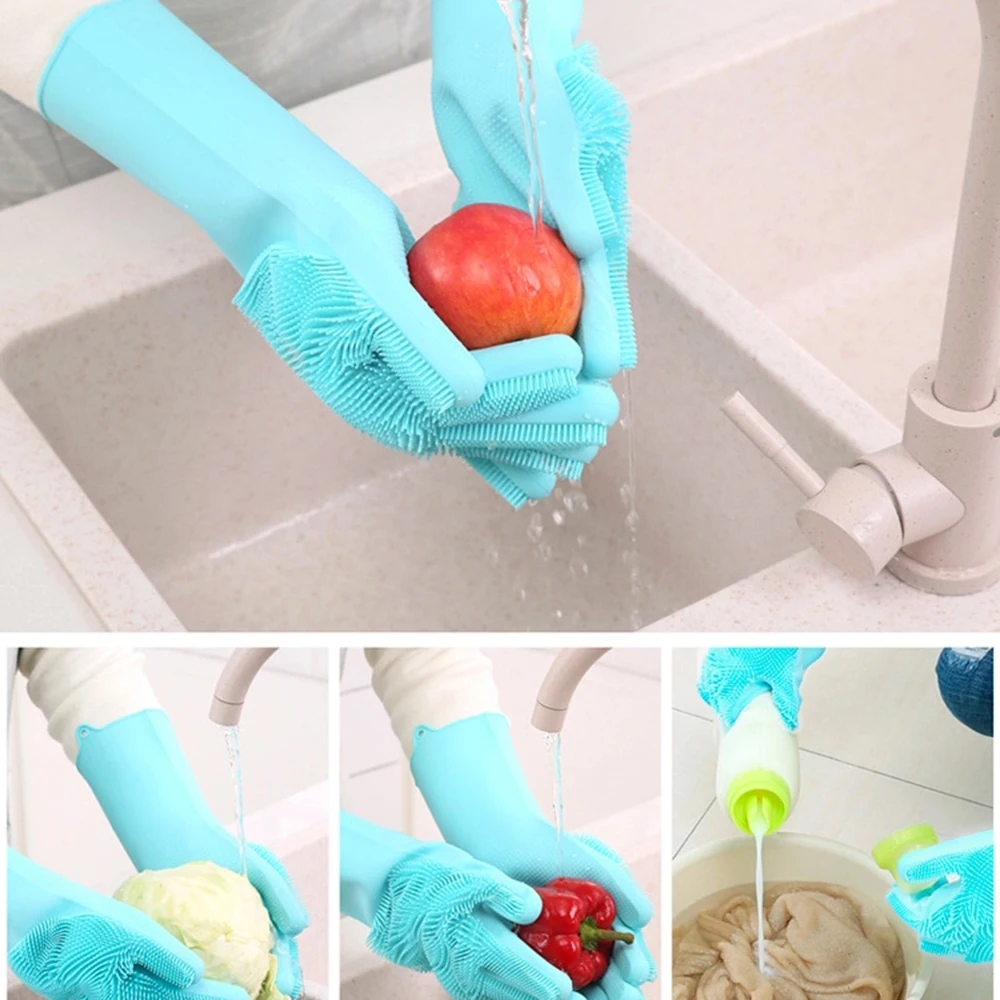 

1Pair Kitchen Cleaning Dishwashing Gloves Magic Silicone Scrubber Multifunction Rubber Dish Washing Gloves Cleaning Pet HairCare