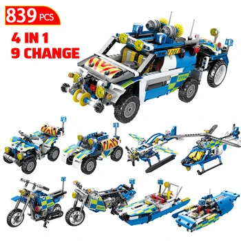 

NEW City Technic 4 IN 1 Mechanical Truck Car Building Blocks Creator engineer Motorcycle Helicopter Bricks Toys For children