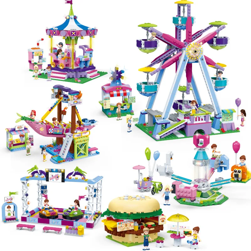 

Goood Building Blocks 9610-9615 Amusement Park Burger Ferris Wheel Pirate Ship Series Small Particles GIRL'S Toy