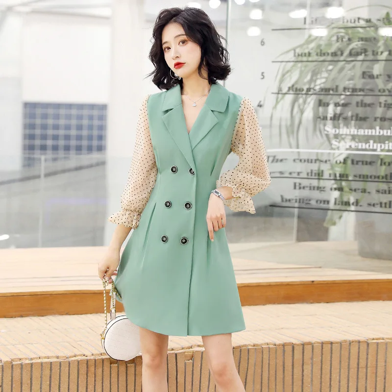 

Graceful Dress 2020 Spring New Style Popular Double Breasted Waist Hugging Joint French Non-mainstream Elegant Suit Skirt