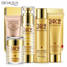 BIOAQUA 24K золотой уход за кожей красота набор косметики для макияжа увлажняющий отбеливающий крем-лосьон для лица дневной крем для лица 5 шт./лот