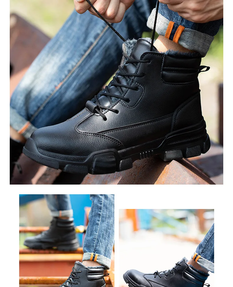Winter Plus Velvet High-top Safety Shoes Steel Toe Cap Anti-smash Anti-stab Protection Shoes Lightweight Comfortable Work Boots