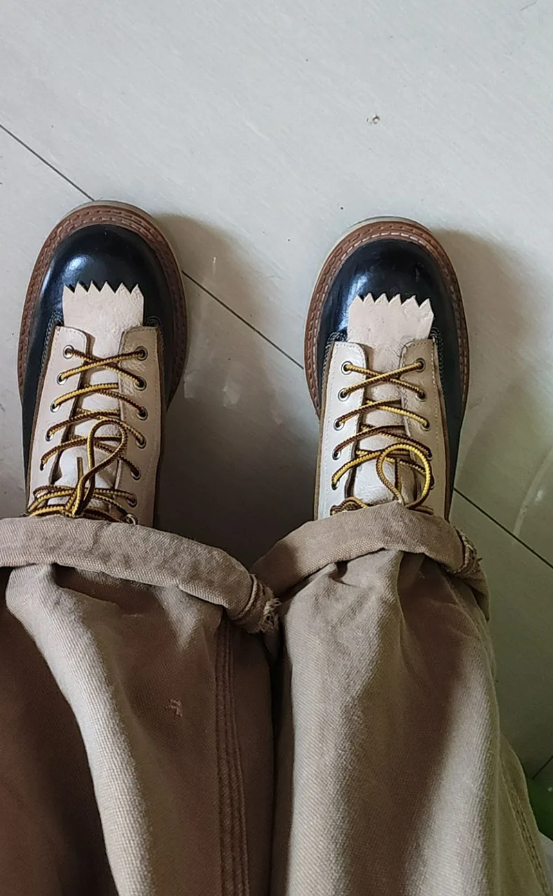 Мужская осень полные кожаные сапоги батильоны зашнуровать обувь итальянский пэчворк короткие ботильоны дизайнер осенняя на платформе бахрома марочный мода высокие сверху удобные удобная