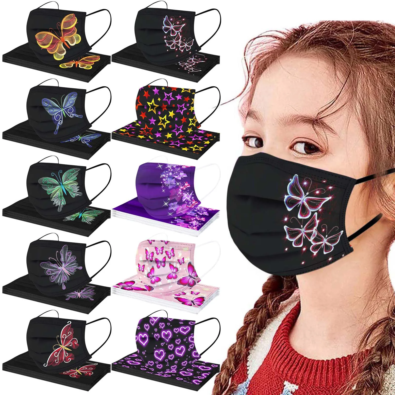 Butterfly Print Disposable Face Mask For Kids Child Disposable Face
