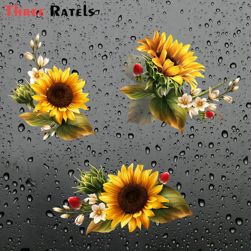 Three Ratels FC34 3D  Waterproof Sunflower Car Sticker Vinyl PVC Decal for House Room Wall Window Door Refrigerator Kitchen