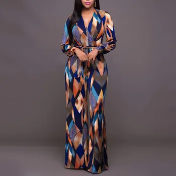 

Hot Women Floral Print Jumpsuit Long Sleeve V-neck Playsuit Long Overalls OL Party Jumpsuits K2