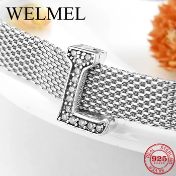 

100% Real 925 Sterling Silver Lucky Letter L Charm Clip Beads fit Reflection Charm Watch Bracelet Original Silver Jewelry Making