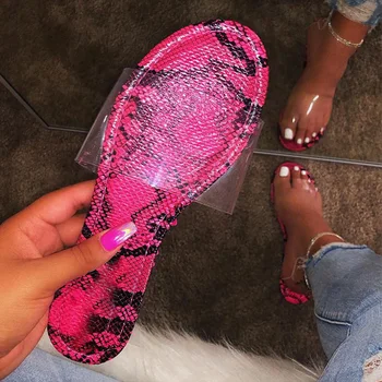 

Women Slippers Ladies Fashion Snake Pattern Female Transparent Breathable Shoes Women's Open Toe Footwear 2020 New Plus Size