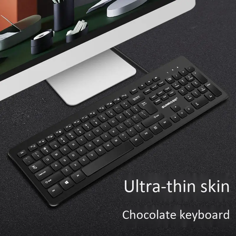Sunrose Q2 брызгозащищенная Usb Проводная 104 клавиша ультра-тонкая Тихая клавиатура для домашнего офиса компьютерная игра