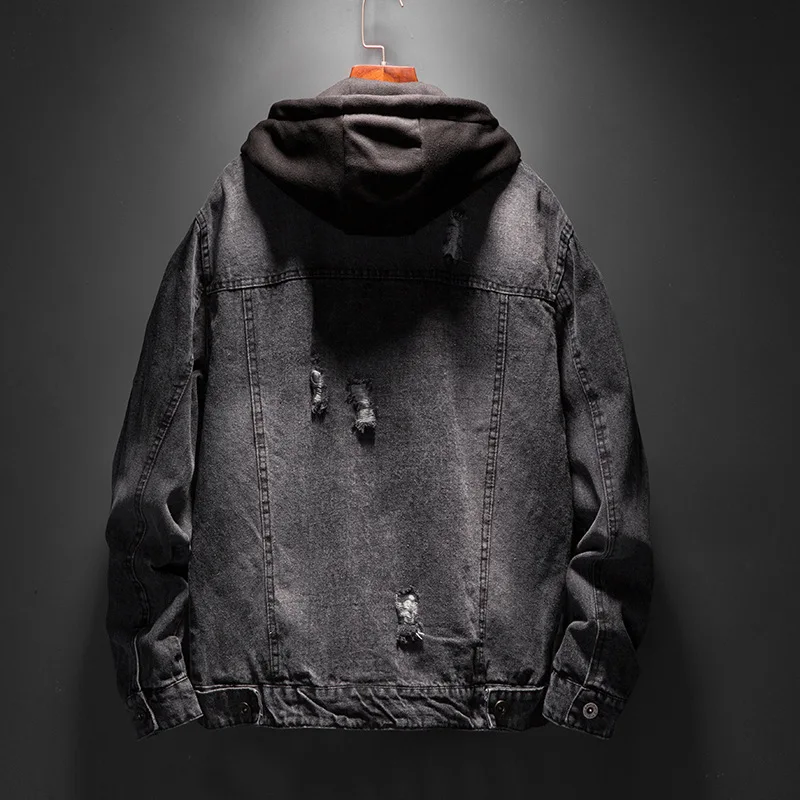 

Jeans Coat Men's Trend Autumn & Winter Slim Fit Denim Jacket Men Cap Korean-style with Holes Handsome Embroidered Cowboy Clothin
