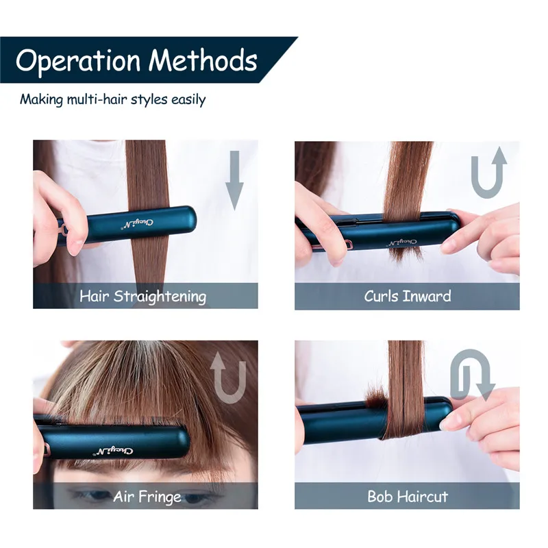Mini Professional 2 in 1 Portable Hair Curler Hair Straightener Flat Iron Hairs Straightening Corrugated Iron Styling Tools 48 6
