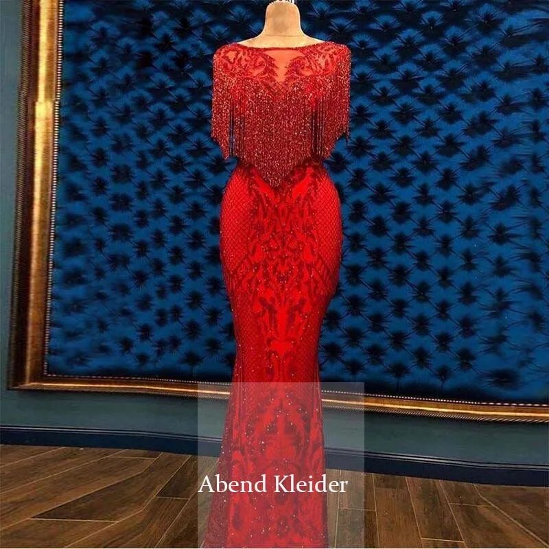 Angel-Novias-Long-Mermaid-Red-Embroidery-Lace-Arabic-Abendkleider-Evening-Dress-2019-with-Crystals-Tassels-Vestidos - 副本