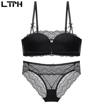 

LTPH 2020 Summer new arrival Convertible Straps Strapless sexy beauty back lingerie set Lace thin comfortable Solid color bra