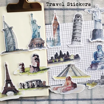 

16Pcs/Bag Vintage World Travel Building Sticker DIY Craft Scrapbooking Album Junk Journal Planner Decorative Stickers