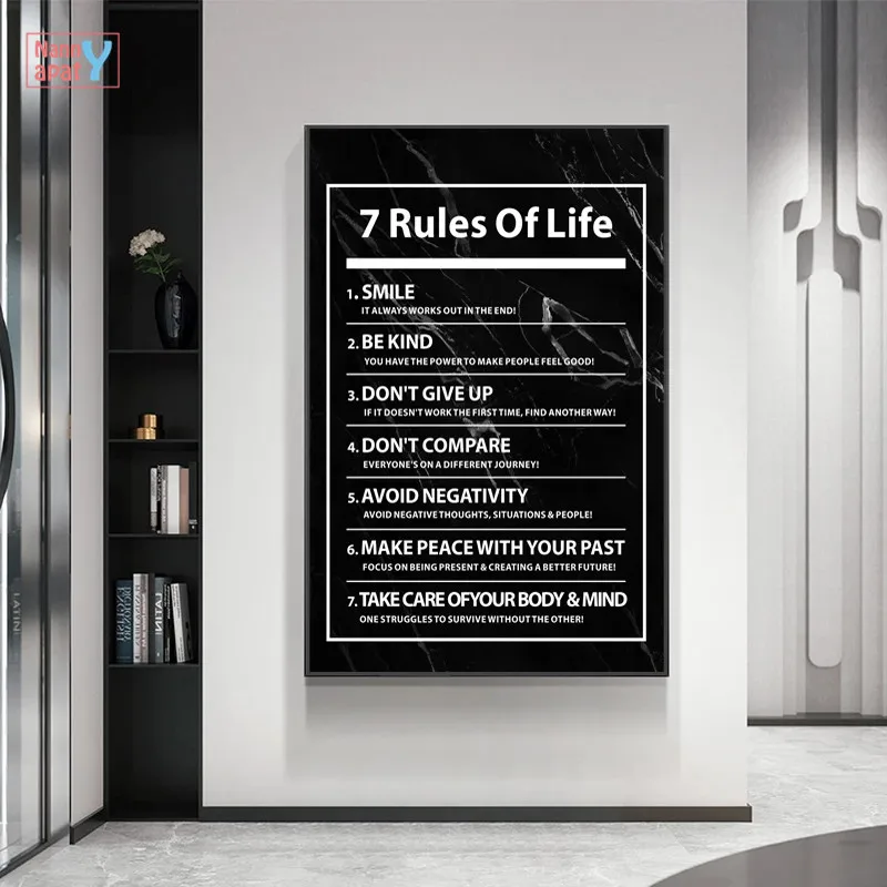 7 Rules of Life Letter Motivational Quote Canvas Poster Inspiration Canvas Painting Prints Wall Art Pictures Office Home Decor
