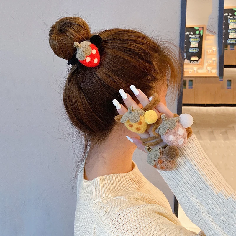 

[Xwen] Simple Strawberry Elastic Cut Fruit Female Girl Plush Hair Rope Hair Band Rubber Band Fashion Hair Accessories OH2058