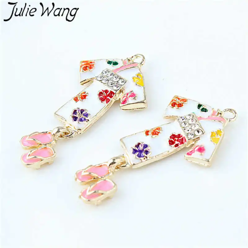 Julie Wang 5pcs Enamel kimono Charms Japanese Clothing Alloy Gold Tone Pendant Necklace Bracelet Jewelry Making Accessory | Украшения и