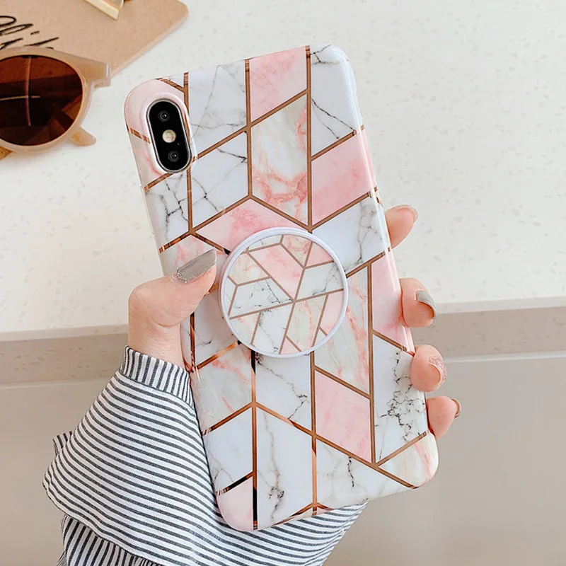 0839 A FLYKYLIN подставка для держателя для Samsung Galaxy S8 S9 S10 Plus S10e задняя крышка на розовый мраморный лист Мягкий ТПУ силиконовый чехол для телефона - Цвет: 0839 A