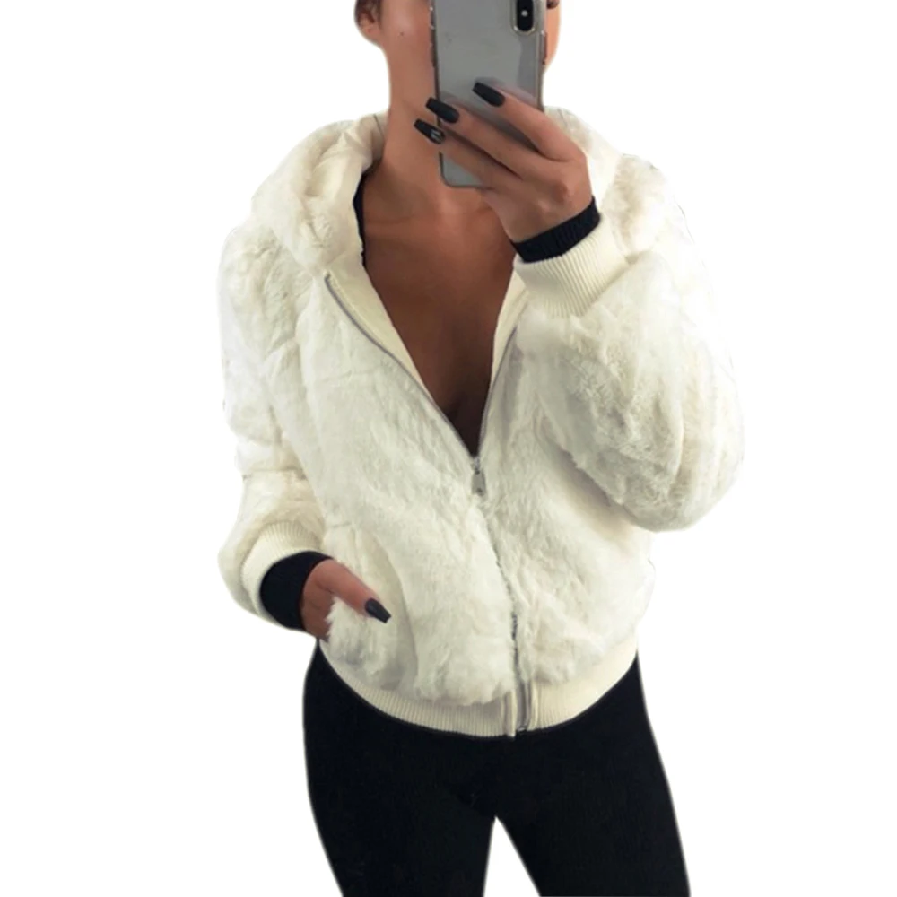 Новое пальто из искусственного меха с капюшоном с высокой талией, Модная тонкая черная, красная, розовая куртка из искусственного меха искусственный кроличий мех - Цвет: Yellow