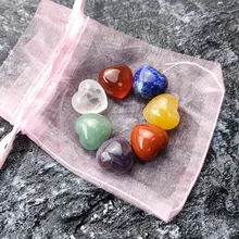 

Natural 7 Chakras Yoga Energy Heart Shaped Stone Ornament Reiki Healing Crystals Rose Quartz Gemstone Polished for Meditation