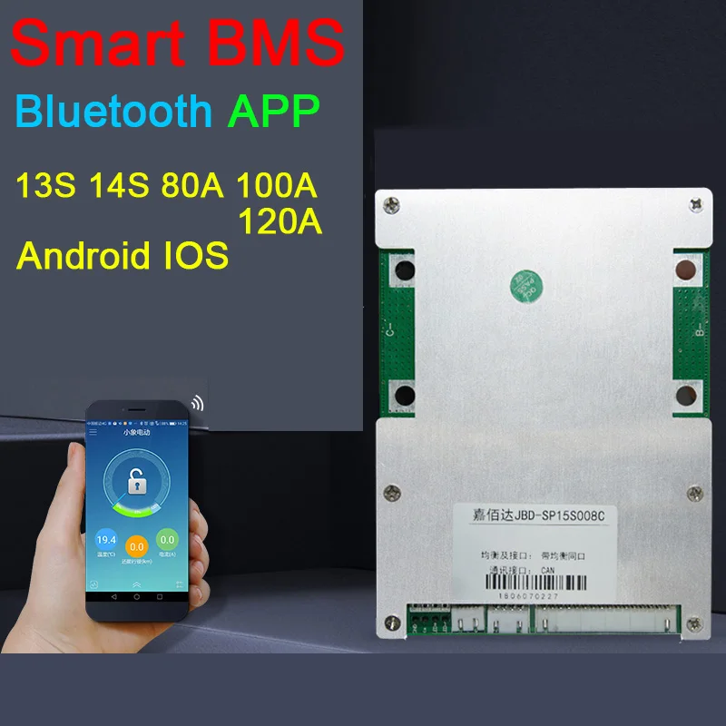 Smart BMS 14S 13S 80A 100A 120A литий-ионная батарея Защитная плата баланс управления BMS Высокая мощность Bluetooth приложение управление