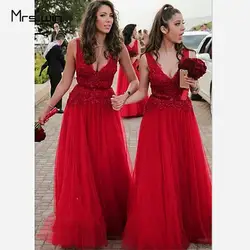 Mrs win платья подружек невесты с v-образным вырезом Аппликации Кружева Vestido Madrinha A-Line без рукавов размера плюс длинное свадебное платье для