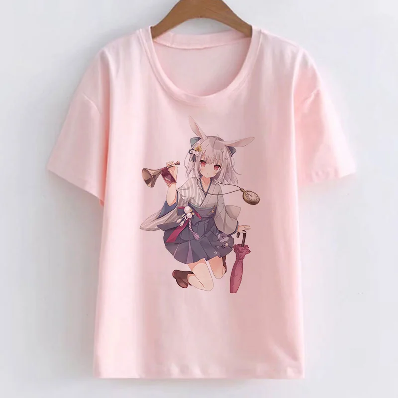 Милые аниме, мультипликационный персонаж, женская футболка с принтом, Новое поступление летней японской одежды, футболка Kawaii, модные топы - Цвет: 2907-Pink
