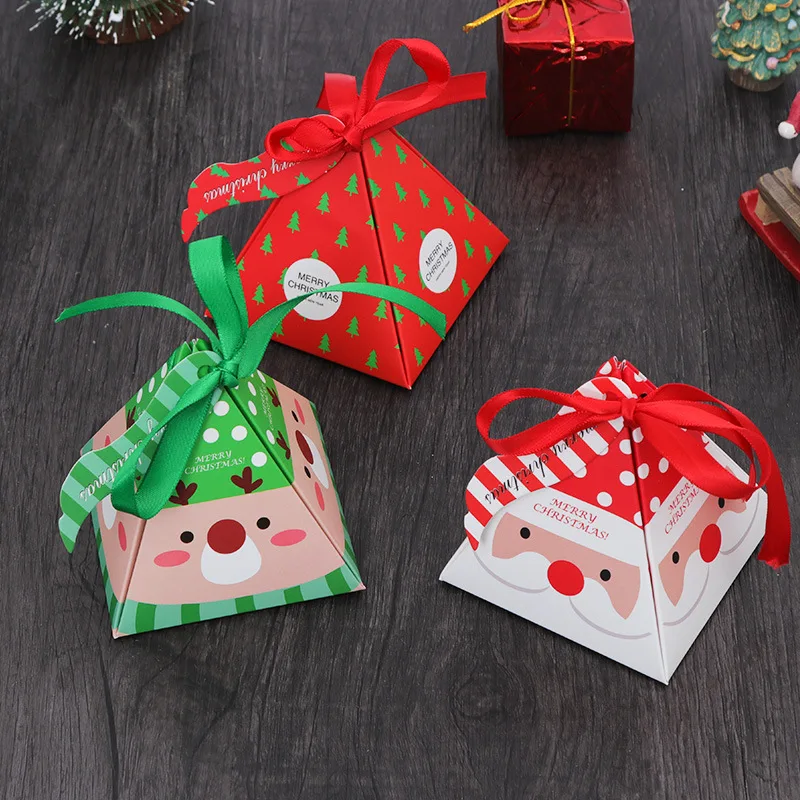 Рождественская Подарочная коробка бумажные конфеты упаковочные коробки треугольная пирамида Шоколадные подарки пакеты для продуктов питания настоящий мешок для гостей вечерние украшения Рождественские сувениры
