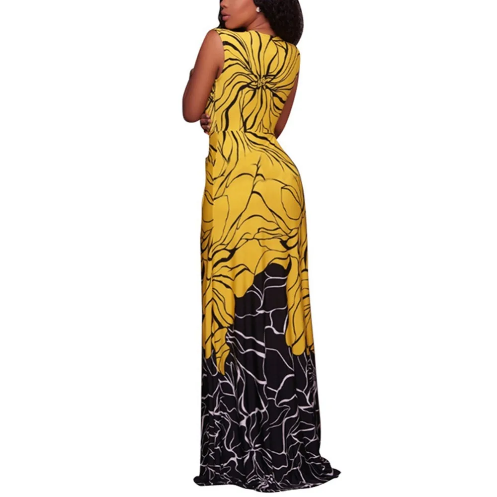 Seluxu женское платье в африканском стиле платье большого размера без рукавов Макси платье в африканском стиле с завышенной талией женское платье большого размера