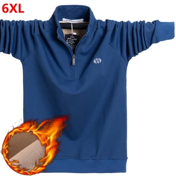 

Winter long-sleeved polo shirt plus velvet Extra large size 6XL thick lapper zipper polo shirt 5XL