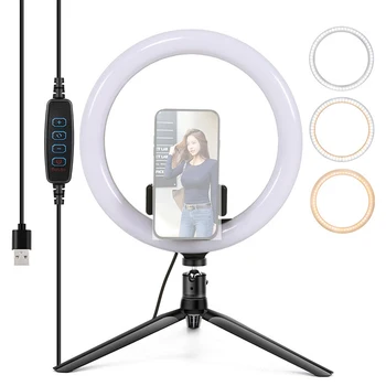 

26CM Selfie LED Ring Light Dimmable Photography Ring Lamp Camera Phone with Desktop Tripods Stand for Makeup Video Studio Live